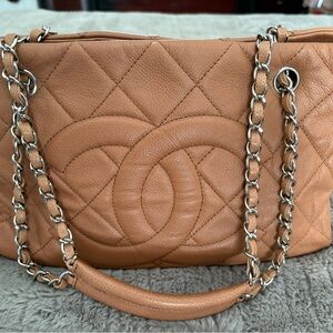 Chanel Beige Quilted Caviar Leather Timeless Shopper Tote